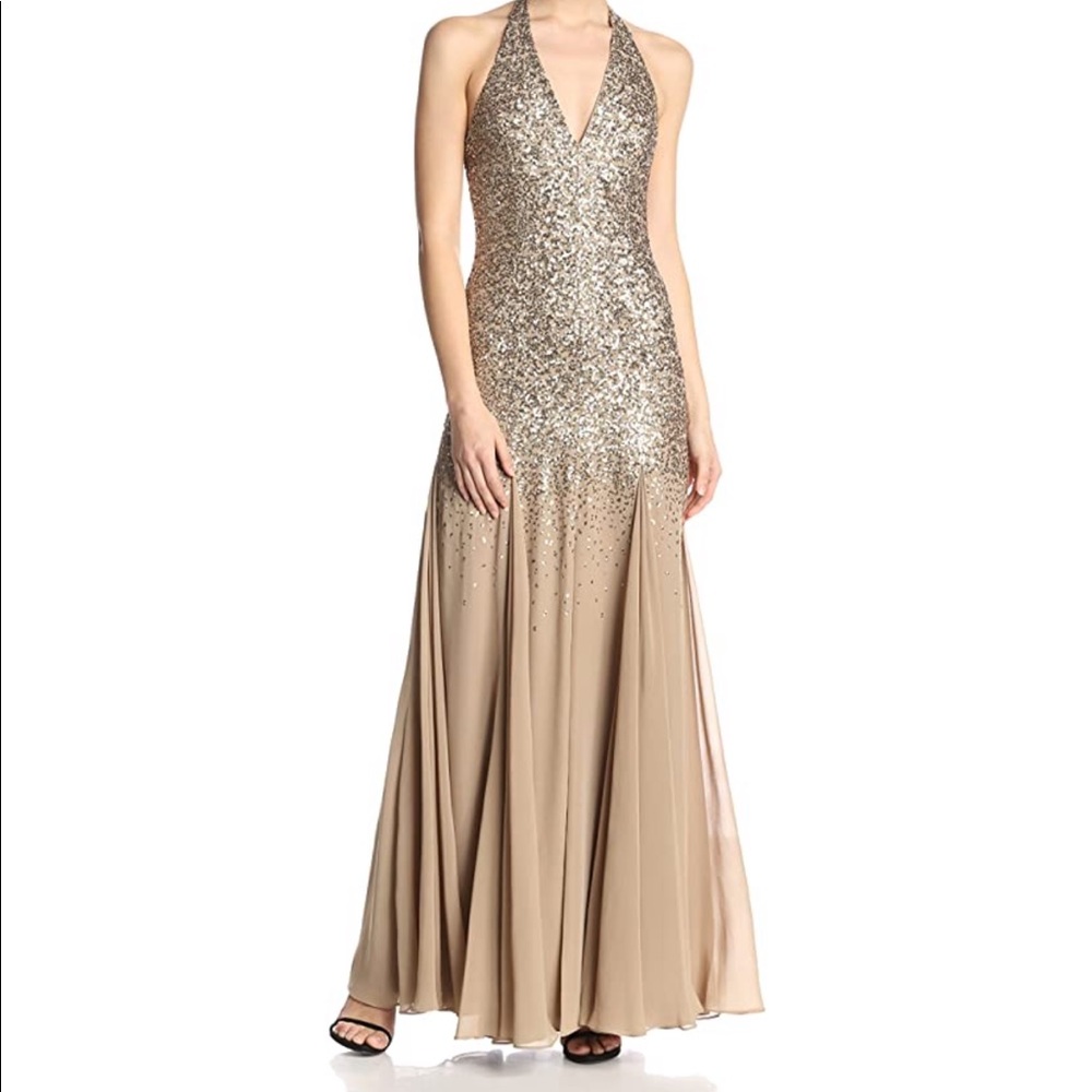 Halston Heritage Sequin Halter Evening Gown